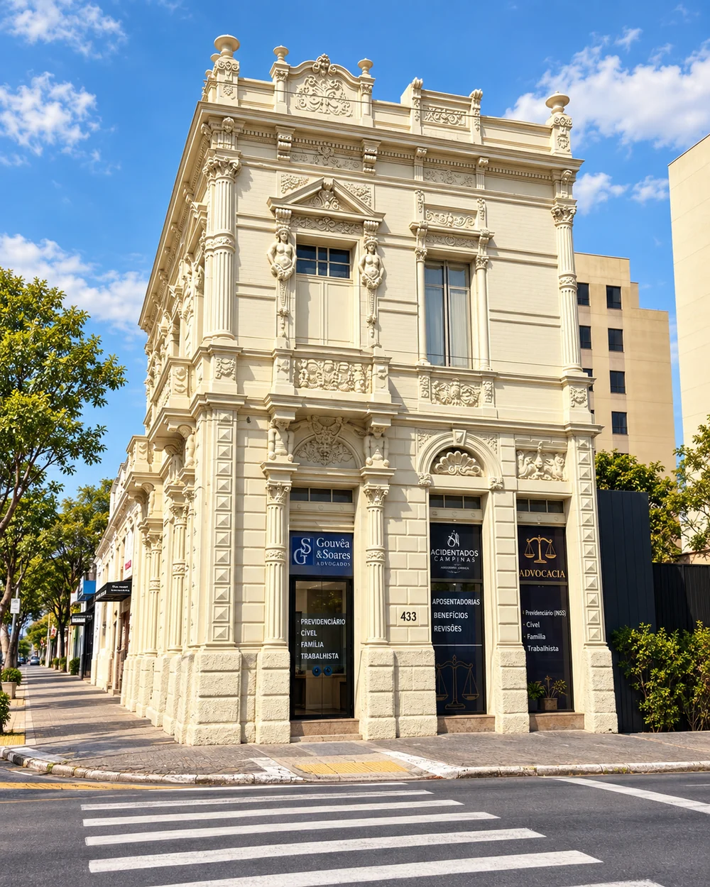 Fachada do escritório Gouvêa & Soares, no imóvel de número 433, em Campinas.